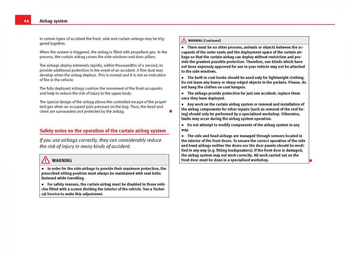 Seat Leon III 3 owners manual / page 46