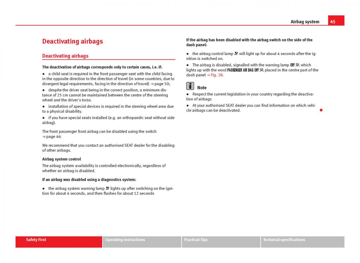 Seat Leon III 3 owners manual / page 47