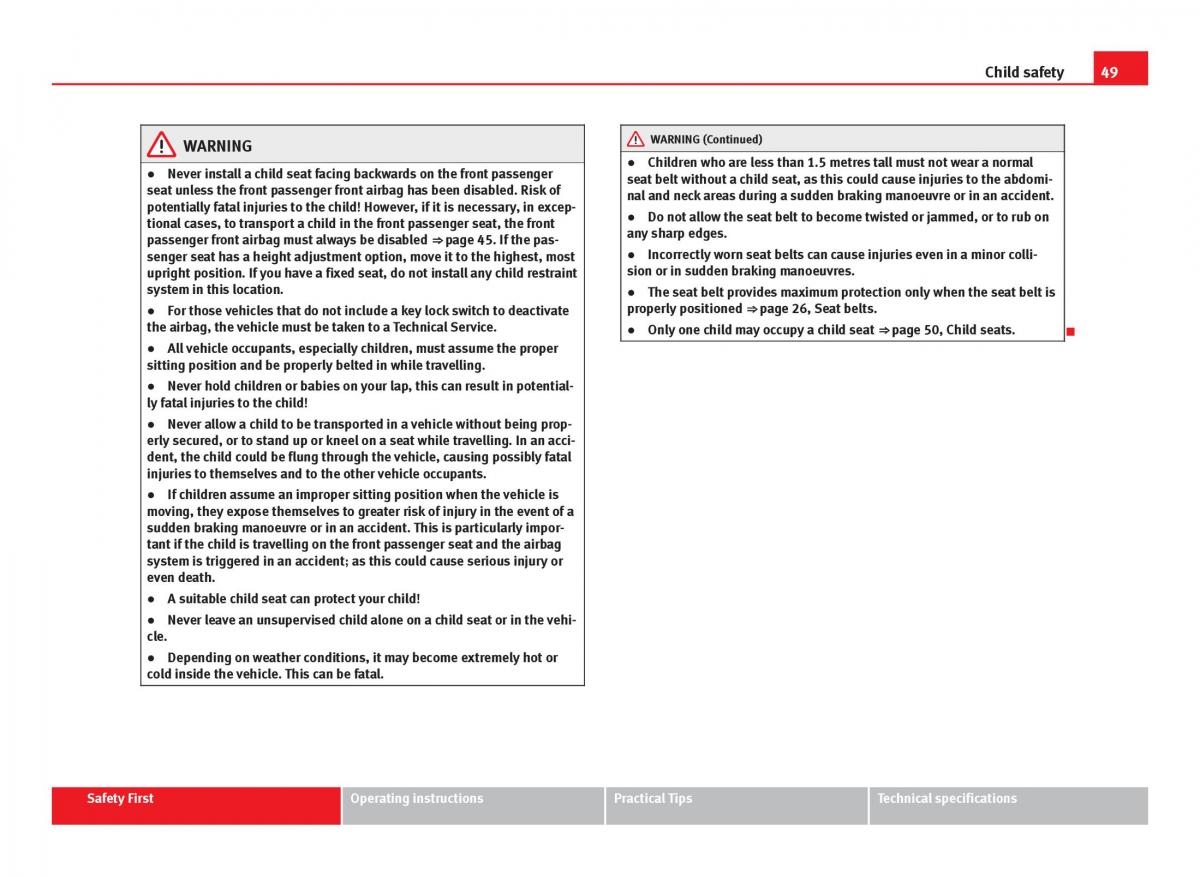 Seat Leon III 3 owners manual / page 51