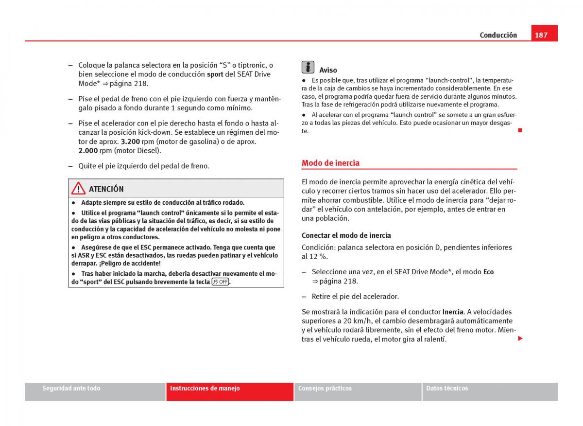 Seat Leon III 3 manual del propietario / page 189