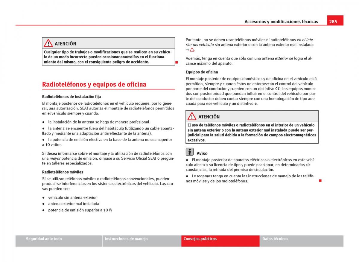 Seat Leon III 3 manual del propietario / page 287