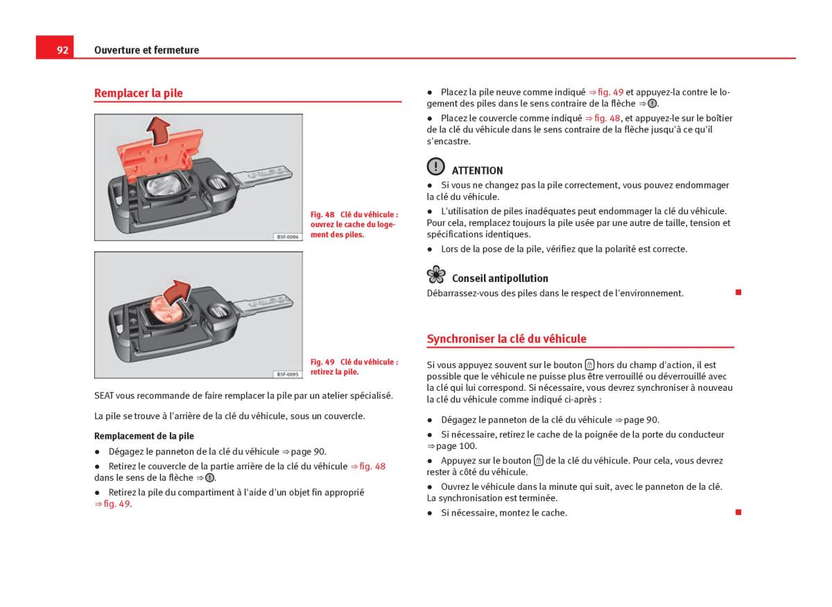 Seat Leon III 3 manuel du proprietaire / page 94