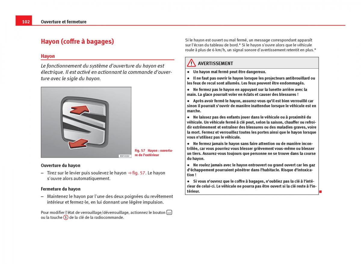 Seat Leon III 3 manuel du proprietaire / page 104