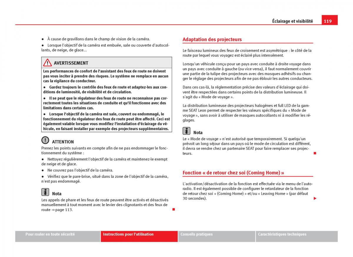 Seat Leon III 3 manuel du proprietaire / page 121