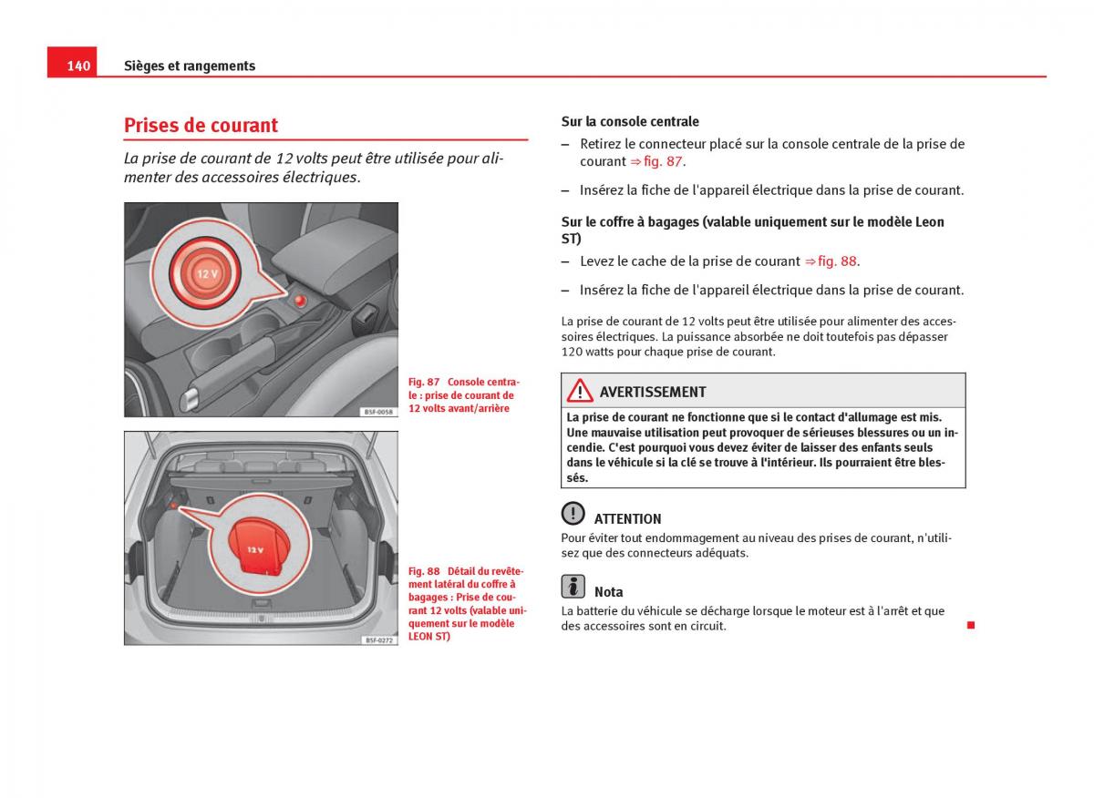 Seat Leon III 3 manuel du proprietaire / page 142