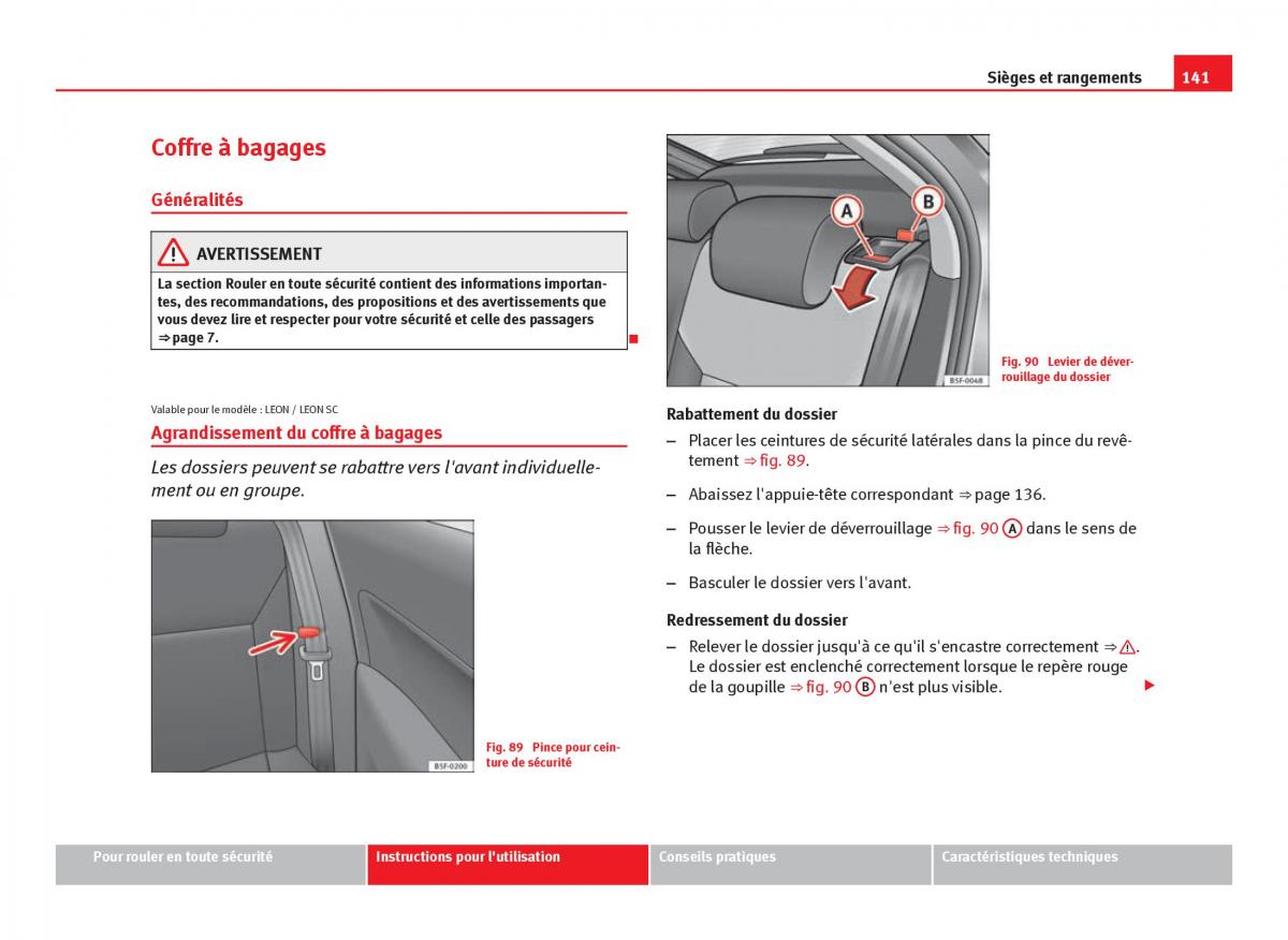 Seat Leon III 3 manuel du proprietaire / page 143