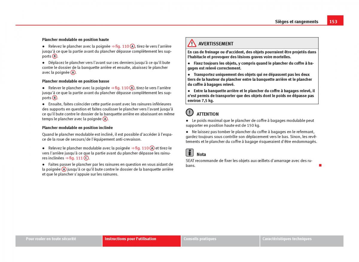 Seat Leon III 3 manuel du proprietaire / page 155