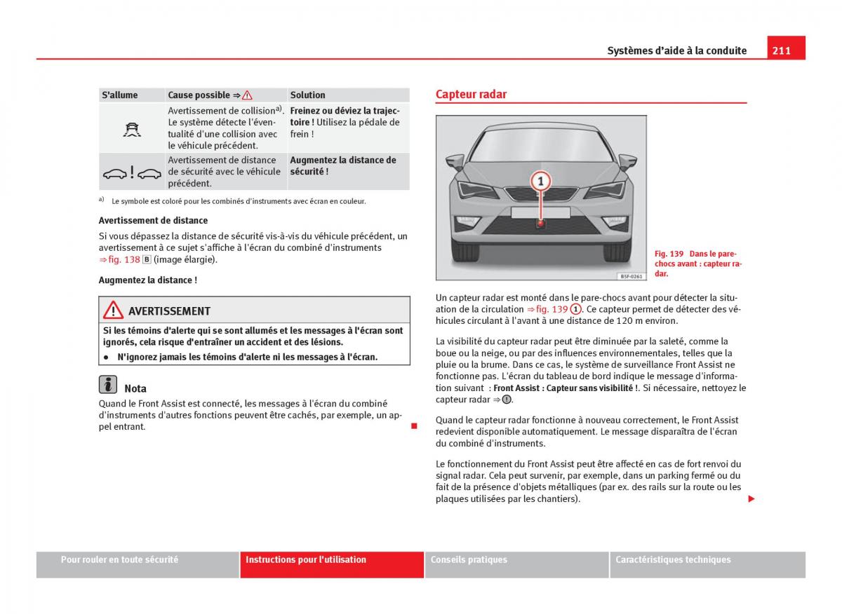 Seat Leon III 3 manuel du proprietaire / page 213