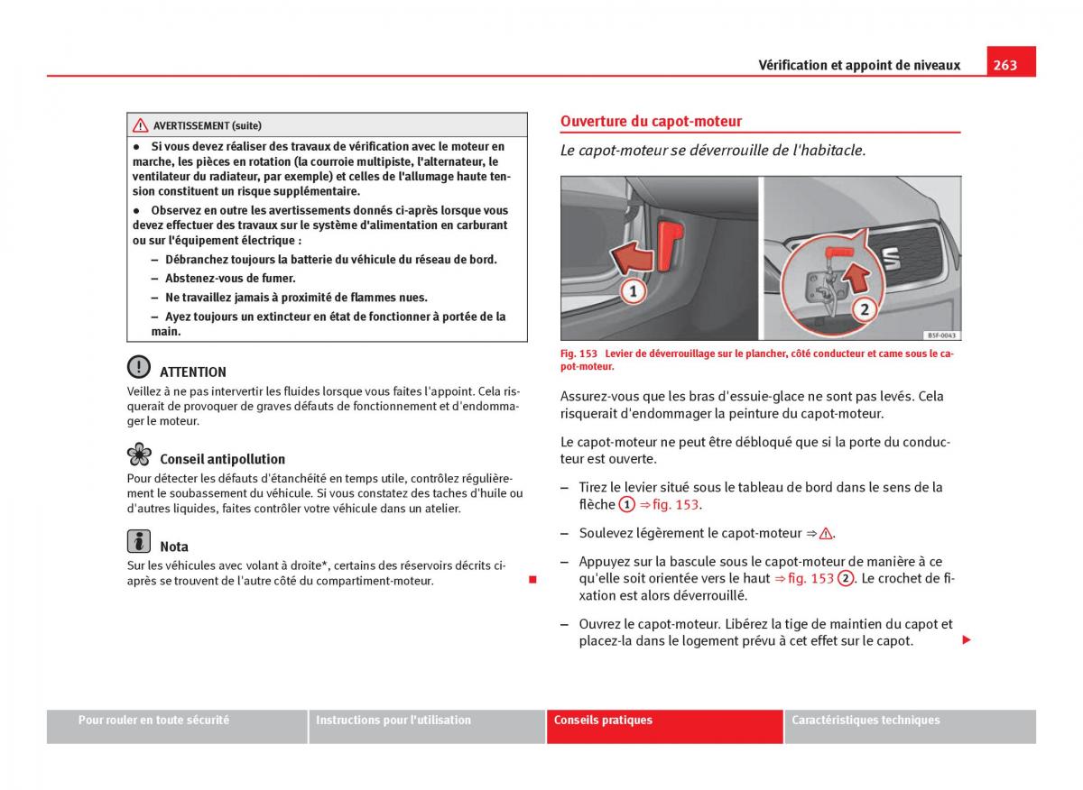 Seat Leon III 3 manuel du proprietaire / page 265