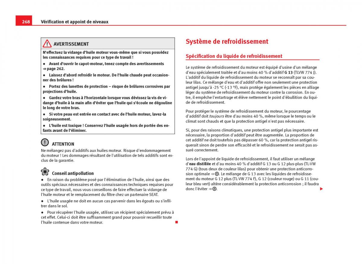 Seat Leon III 3 manuel du proprietaire / page 270