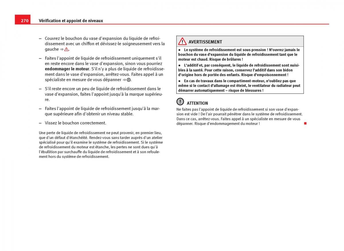 Seat Leon III 3 manuel du proprietaire / page 272