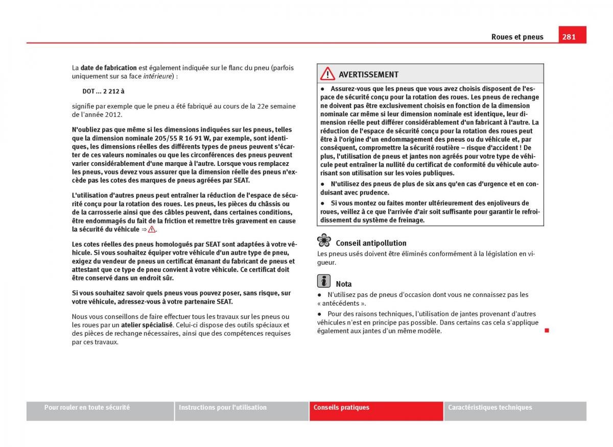 Seat Leon III 3 manuel du proprietaire / page 283