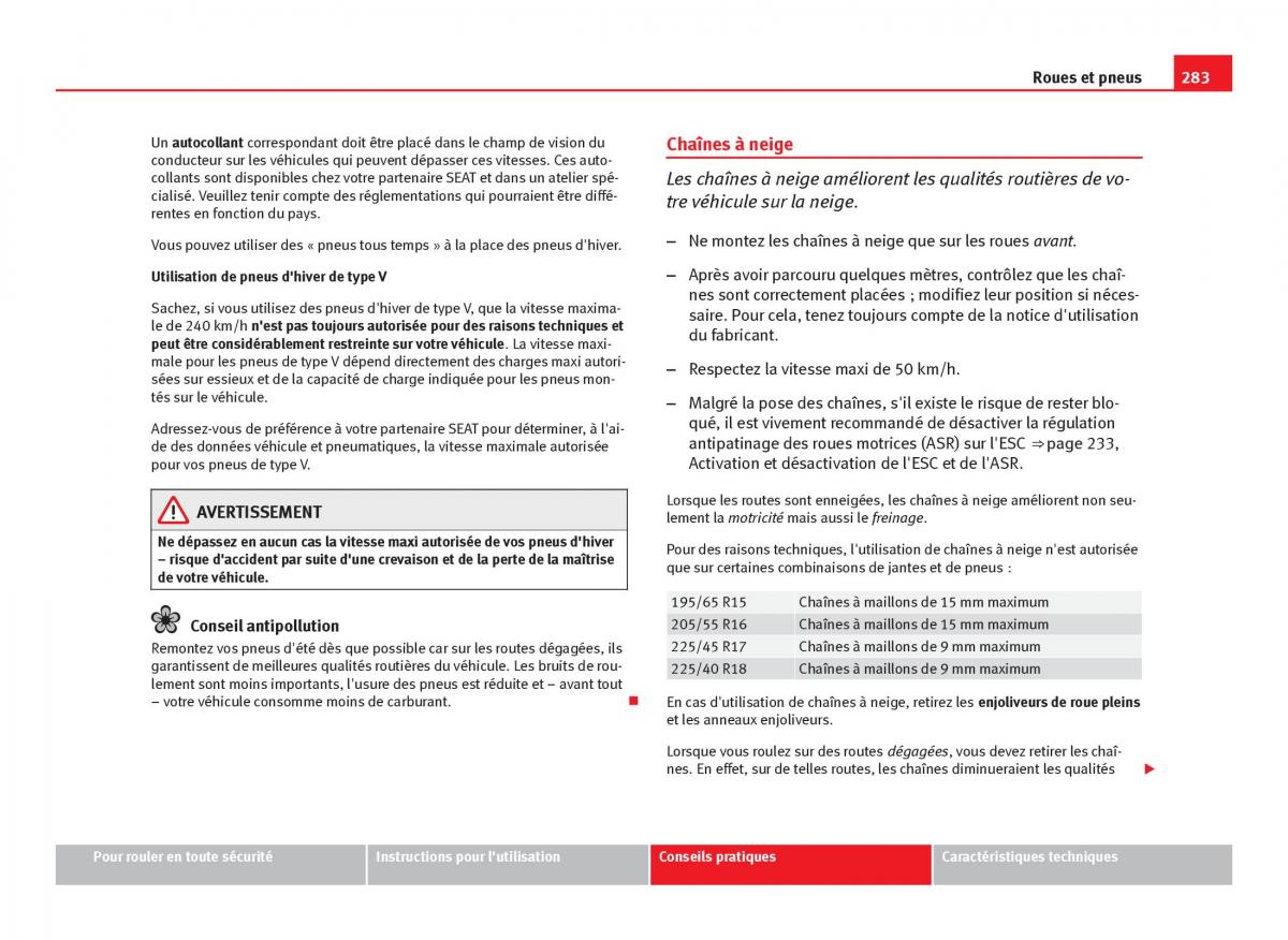 Seat Leon III 3 manuel du proprietaire / page 285