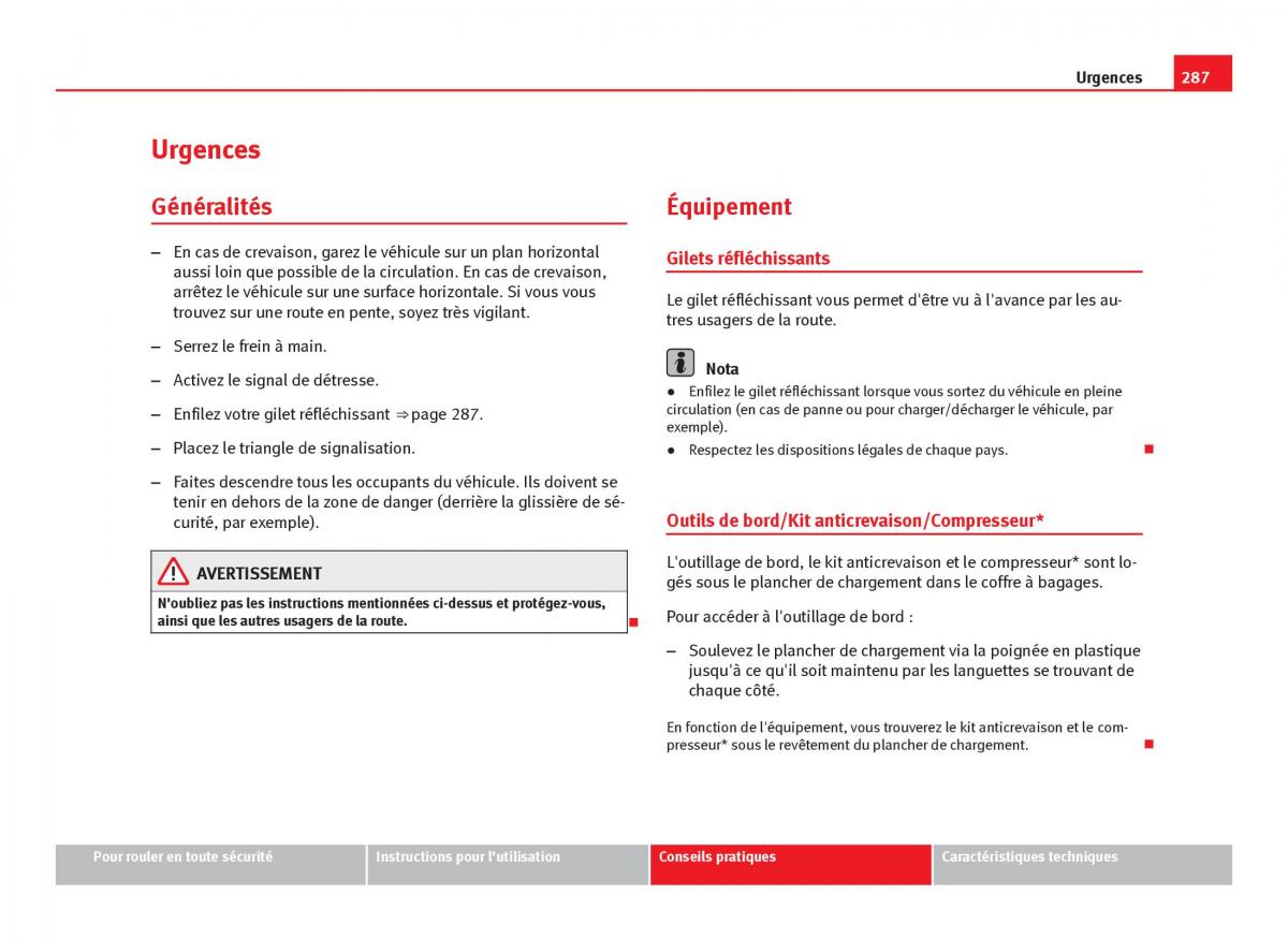 Seat Leon III 3 manuel du proprietaire / page 289