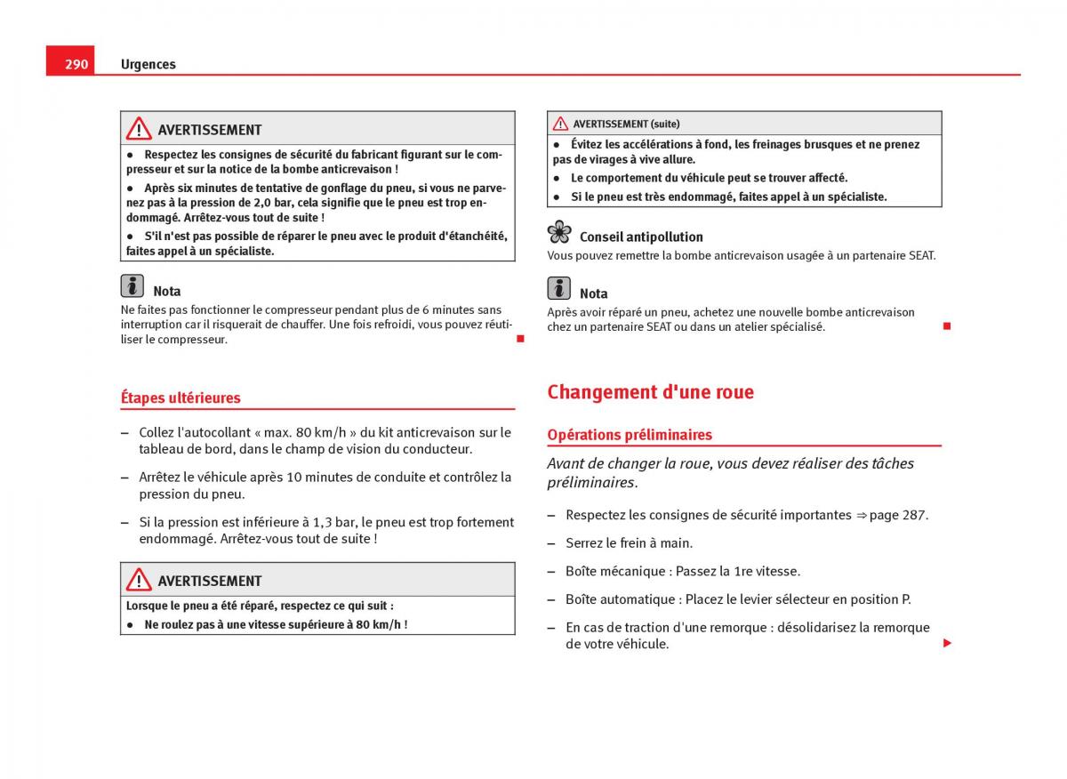 Seat Leon III 3 manuel du proprietaire / page 292