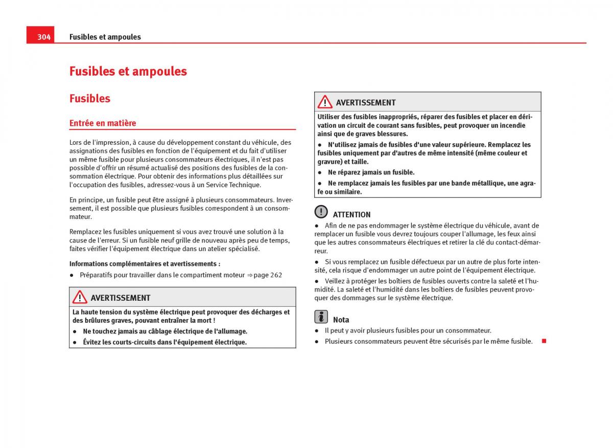 Seat Leon III 3 manuel du proprietaire / page 306