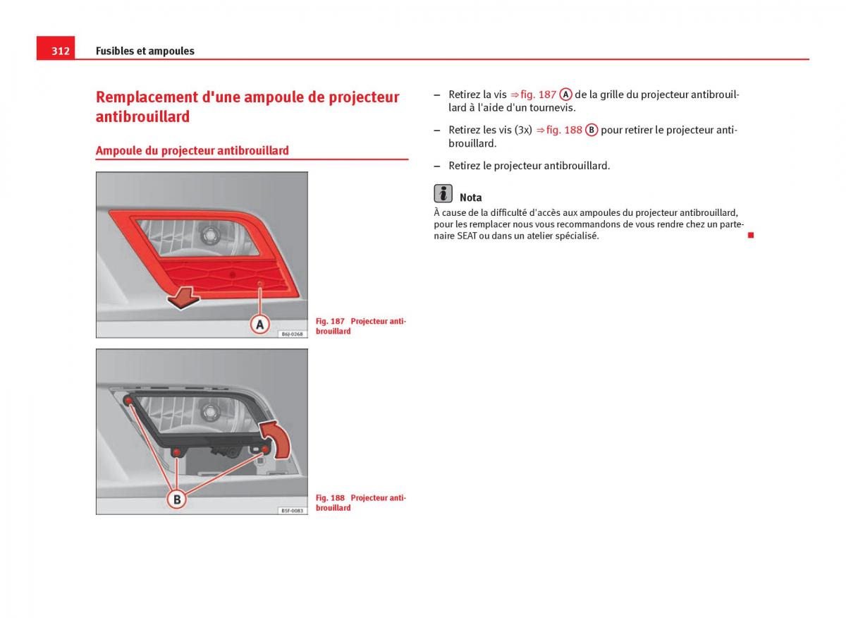 Seat Leon III 3 manuel du proprietaire / page 314