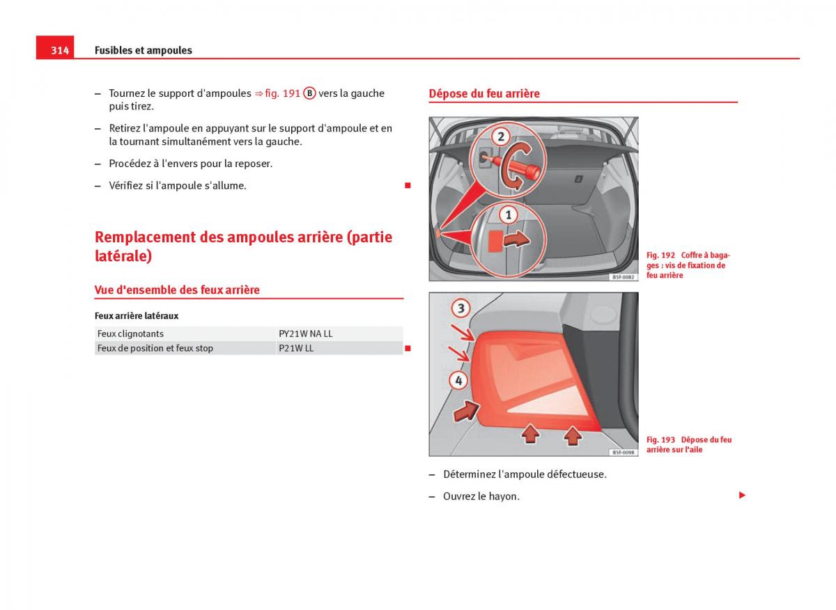 Seat Leon III 3 manuel du proprietaire / page 316