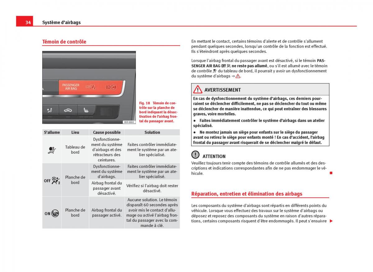 Seat Leon III 3 manuel du proprietaire / page 36