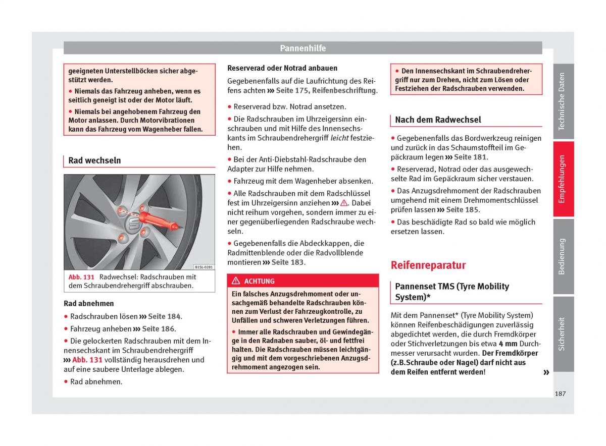 Seat Mii Handbuch / page 189