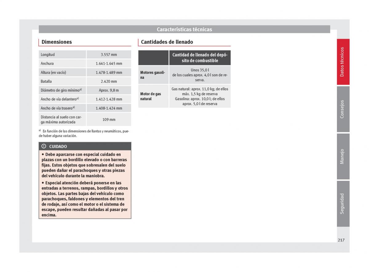 Seat Mii manual del propietario / page 219