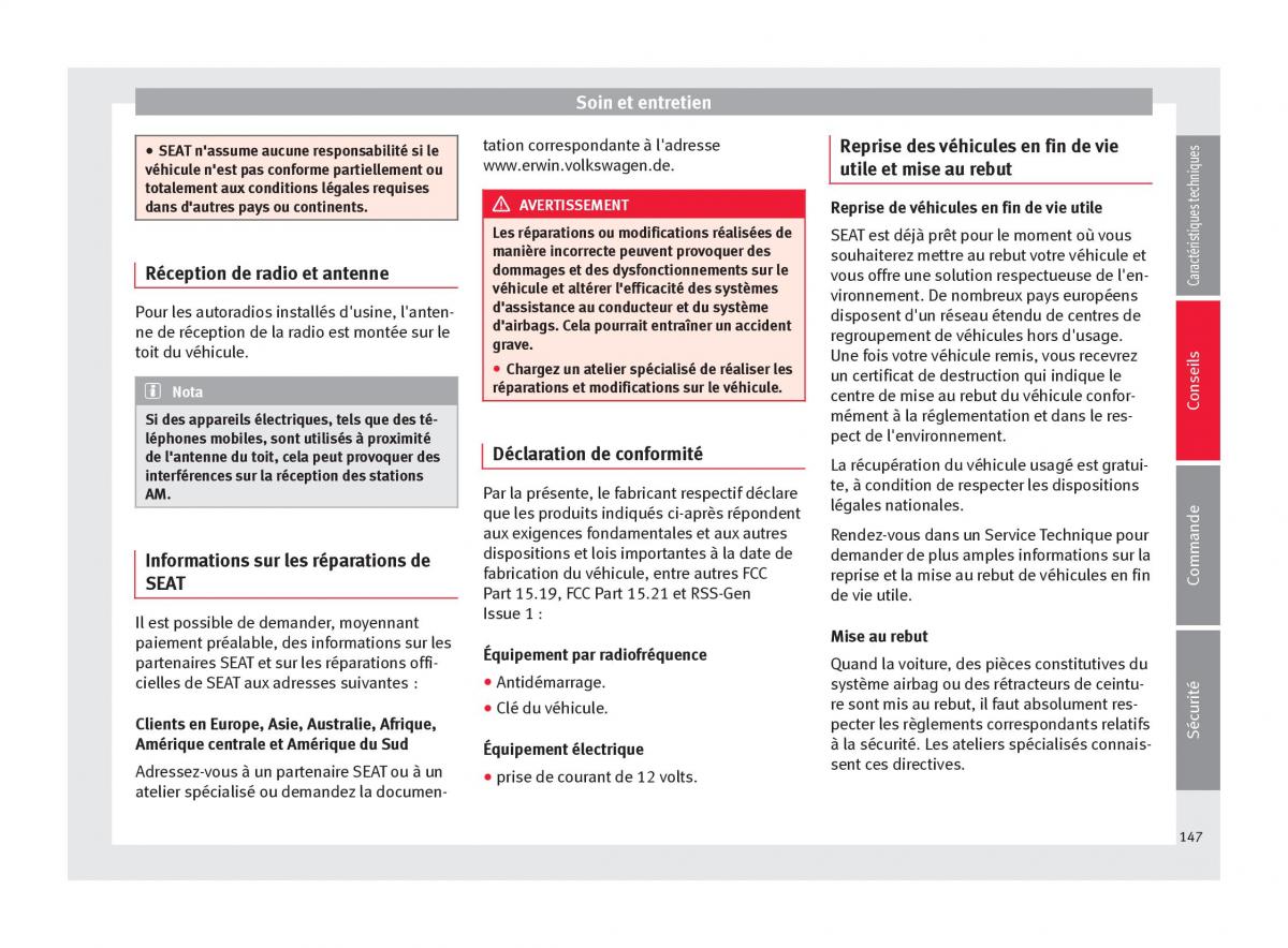 Seat Mii manuel du proprietaire / page 149