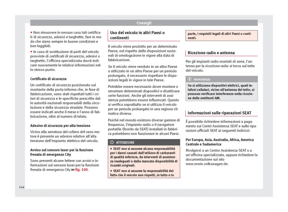 Seat Mii manuale del proprietario / page 146