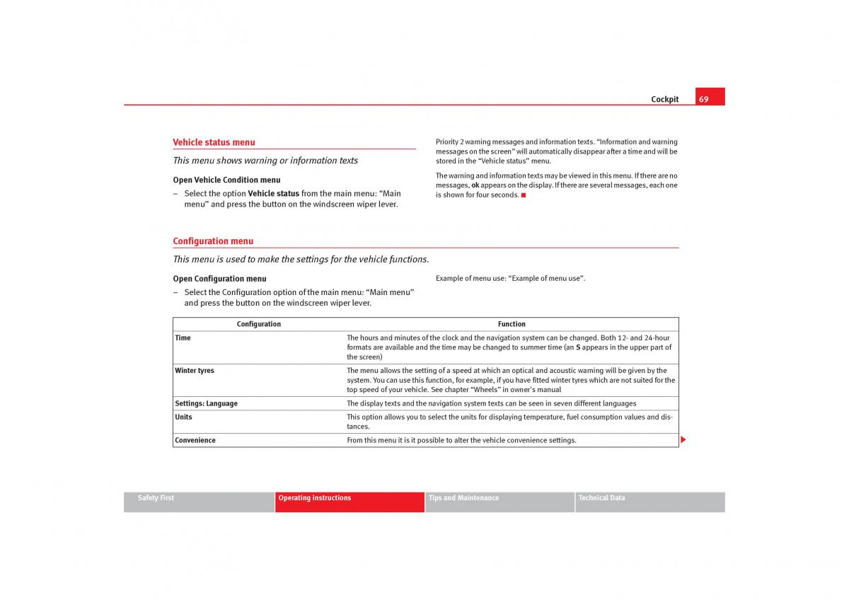 Seat Toledo III 3 owners manual / page 71