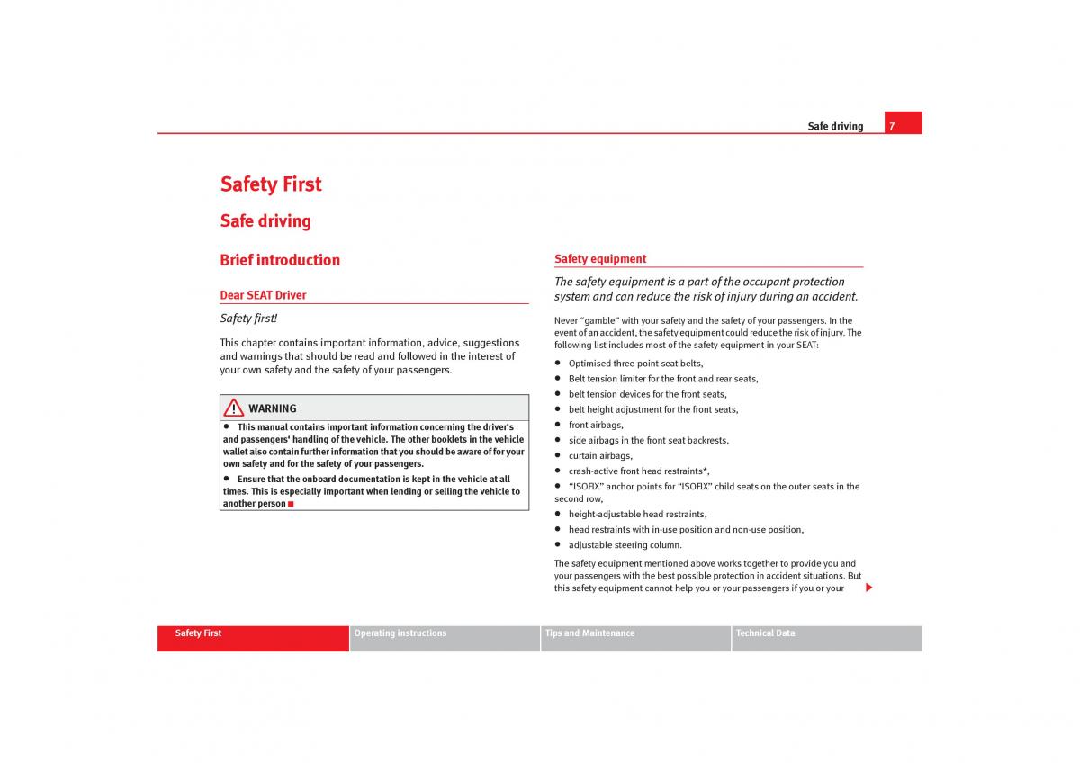 Seat Toledo III 3 owners manual / page 9