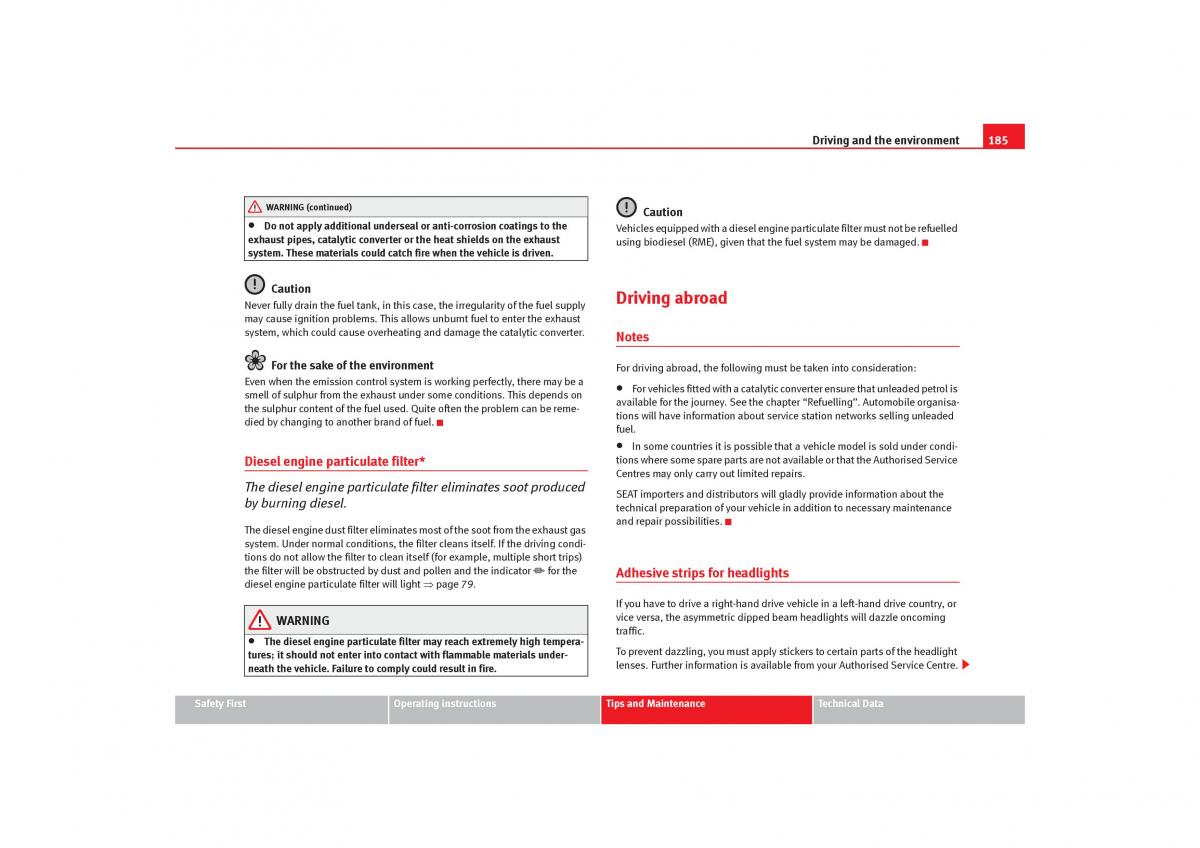 Seat Toledo III 3 owners manual / page 187