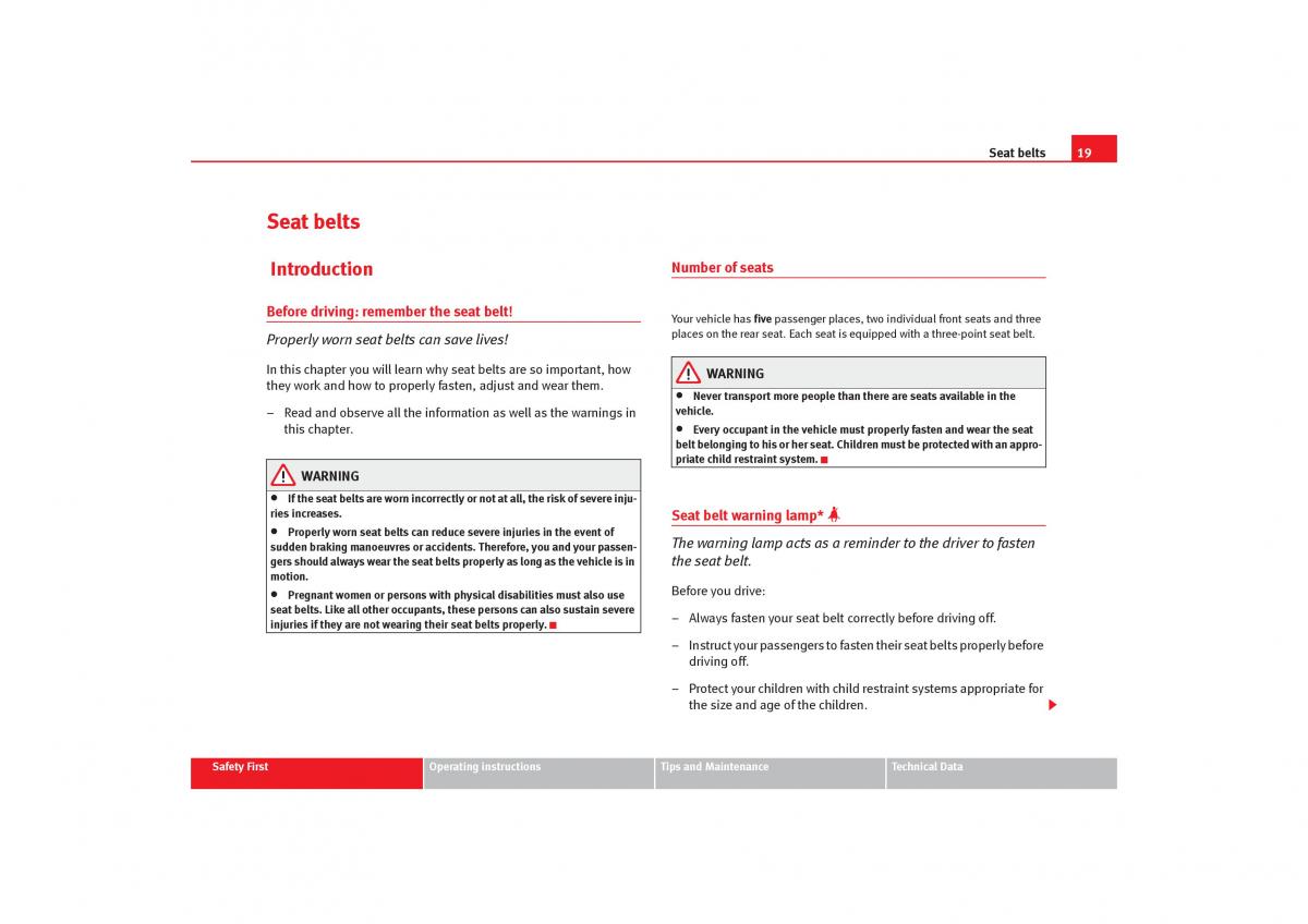 Seat Toledo III 3 owners manual / page 21