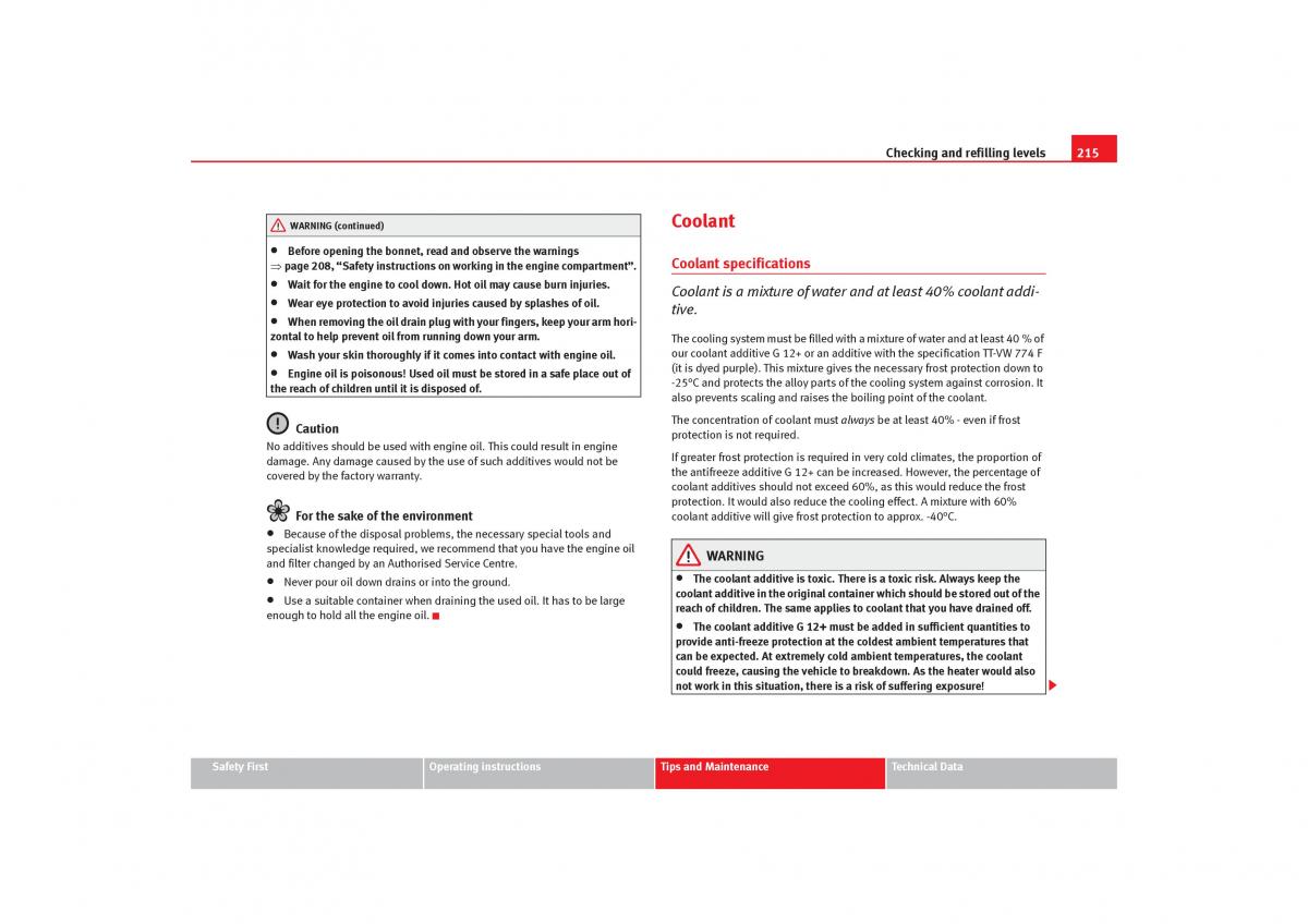 Seat Toledo III 3 owners manual / page 217