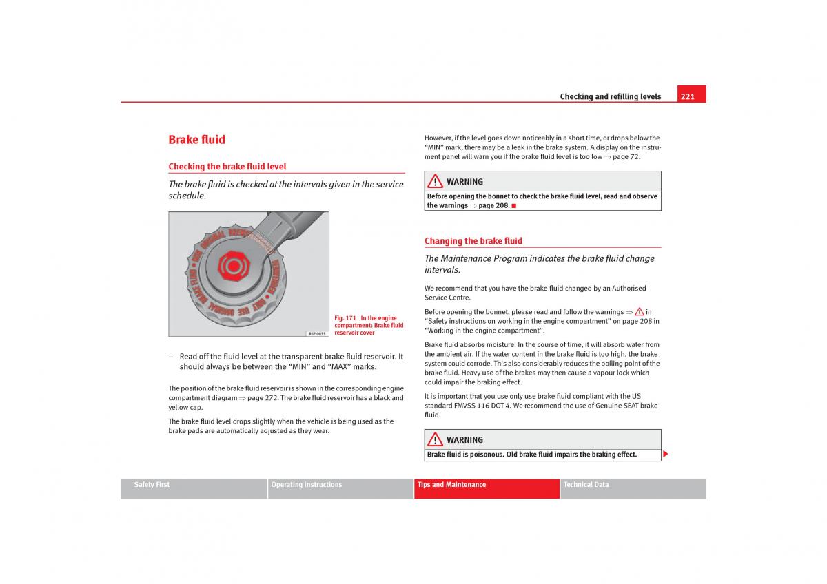 Seat Toledo III 3 owners manual / page 223