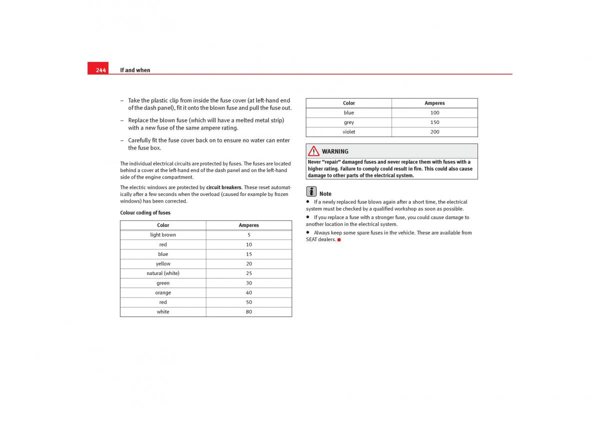 Seat Toledo III 3 owners manual / page 246