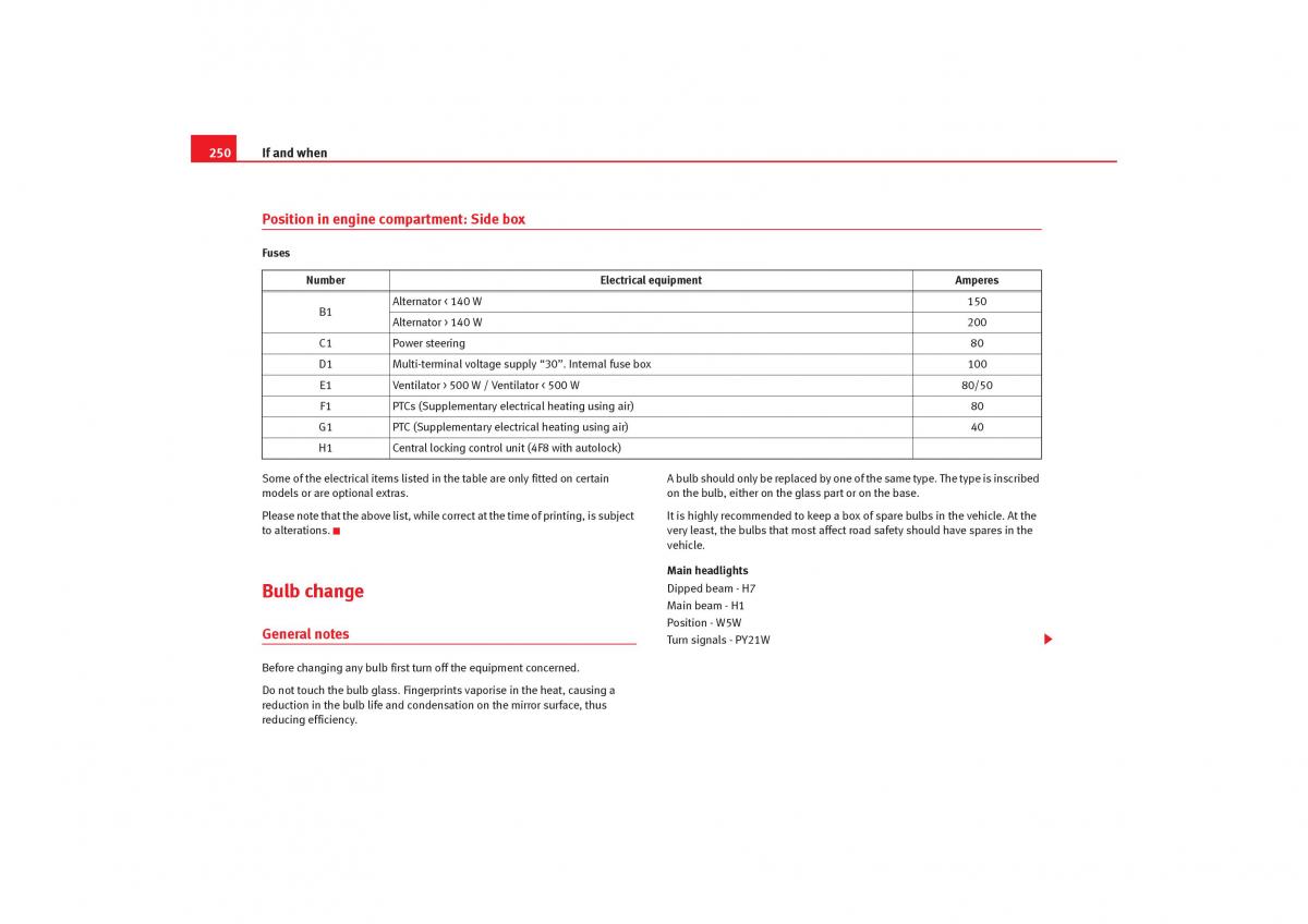 Seat Toledo III 3 owners manual / page 252