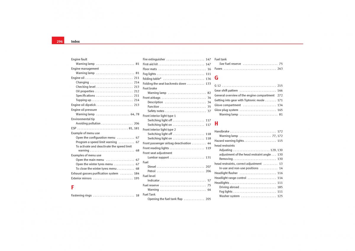 Seat Toledo III 3 owners manual / page 298