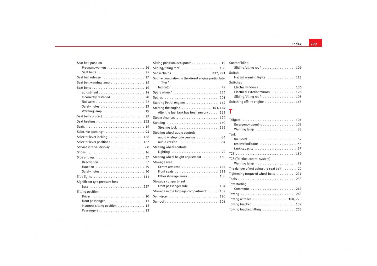 Seat Toledo III 3 owners manual / page 301