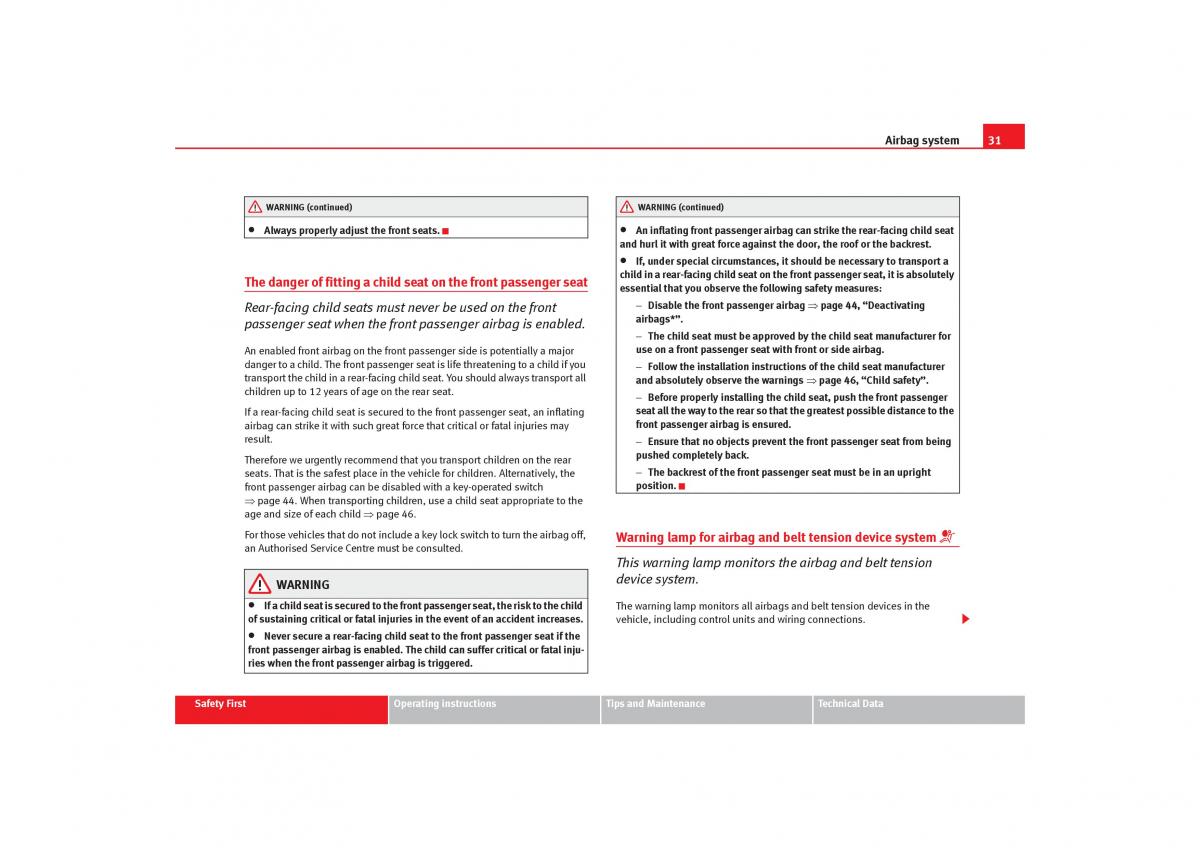 Seat Toledo III 3 owners manual / page 33