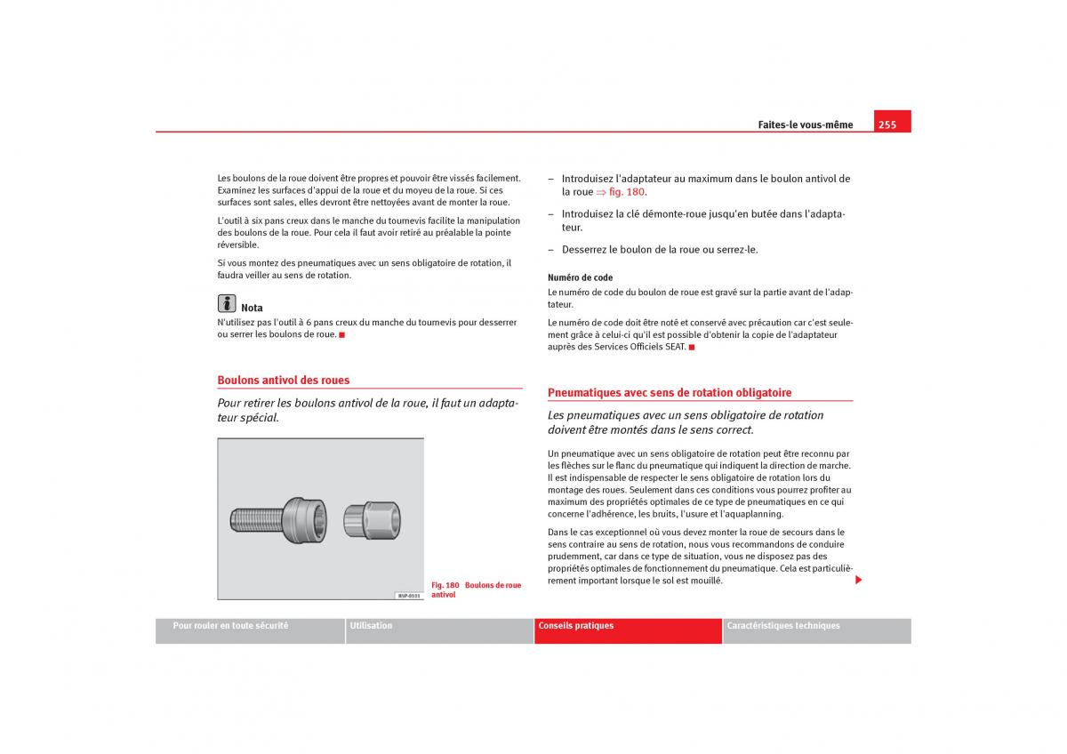 Seat Toledo III 3 manuel du proprietaire / page 257