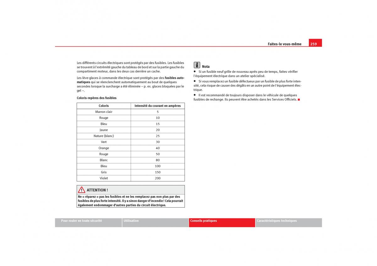 Seat Toledo III 3 manuel du proprietaire / page 261