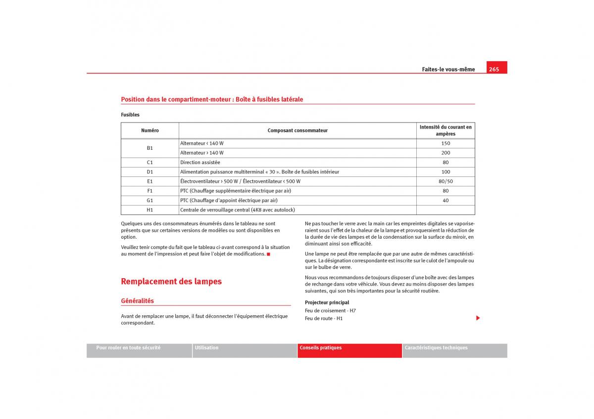 Seat Toledo III 3 manuel du proprietaire / page 267