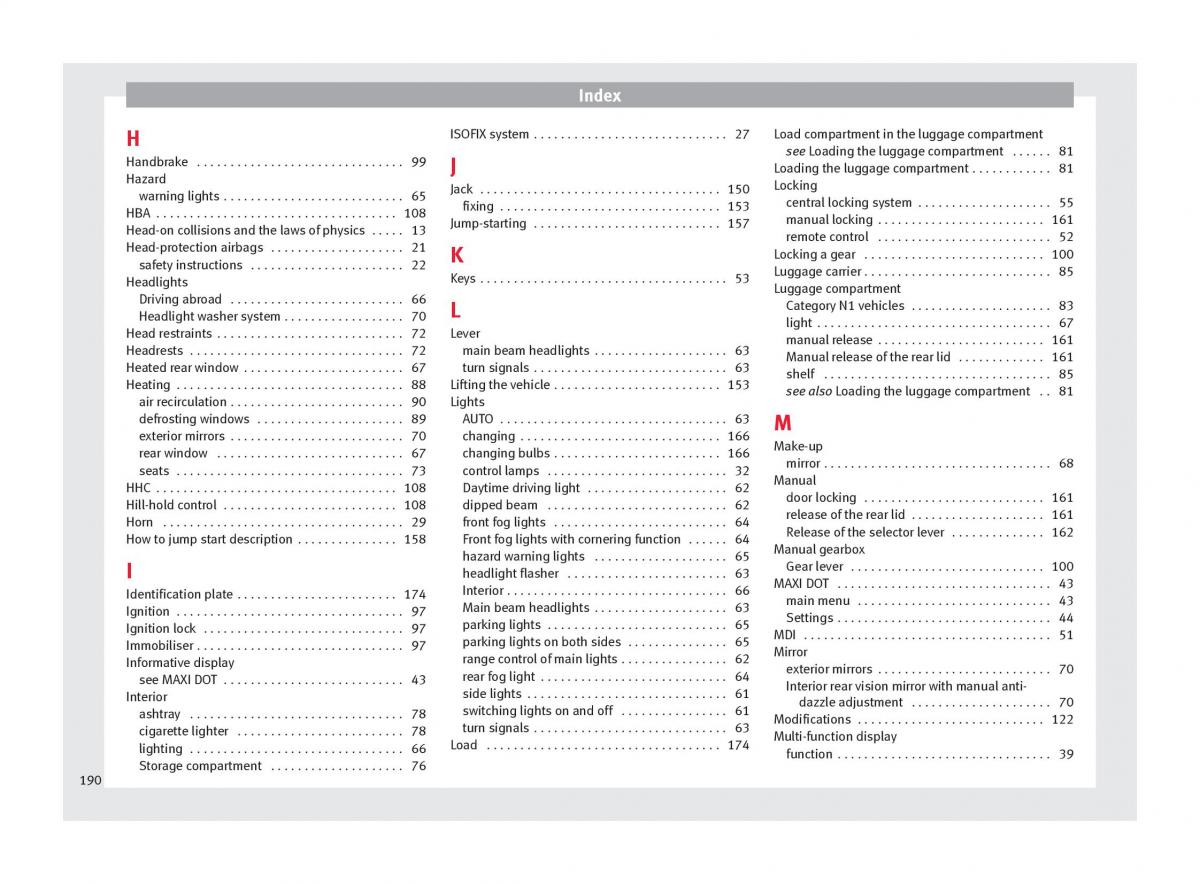 Seat Toledo IV 4 owners manual / page 192