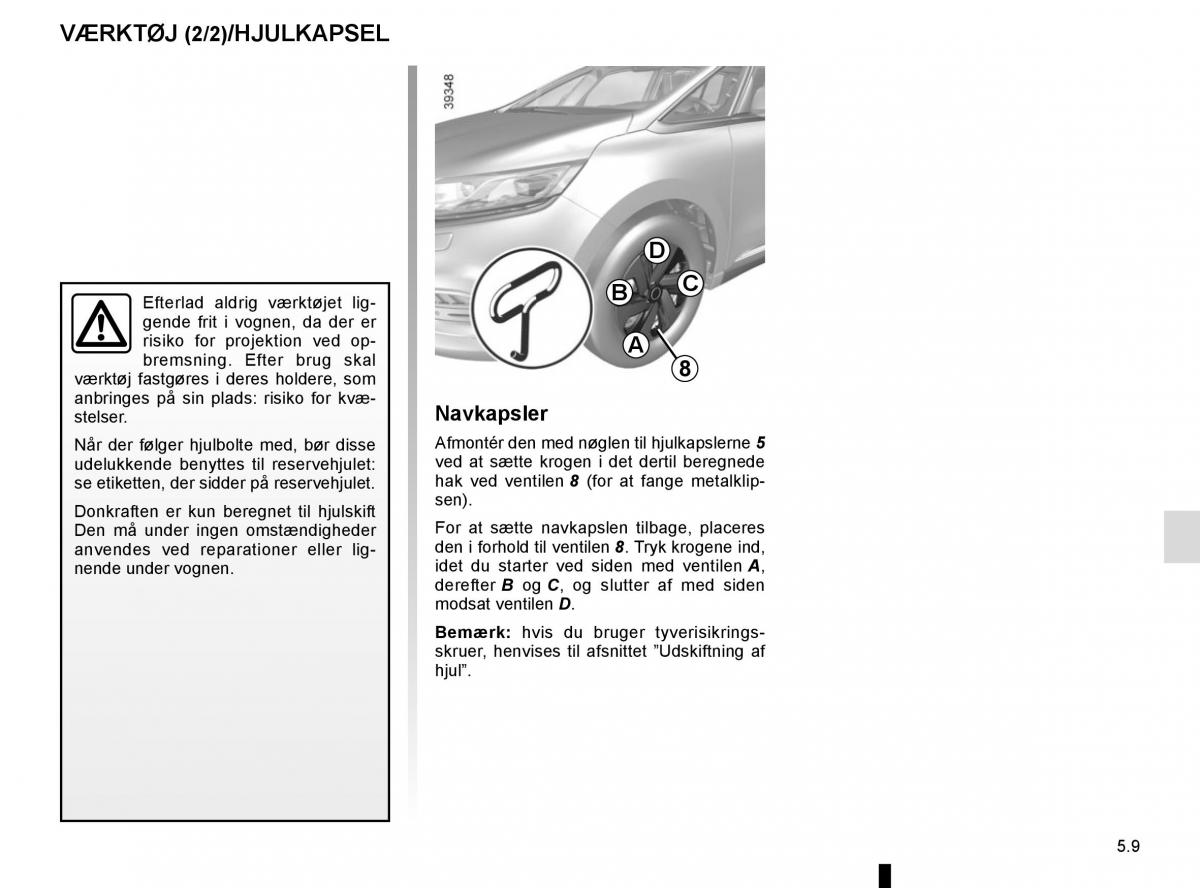 Renault Espace V 5 Bilens instruktionsbog / page 265