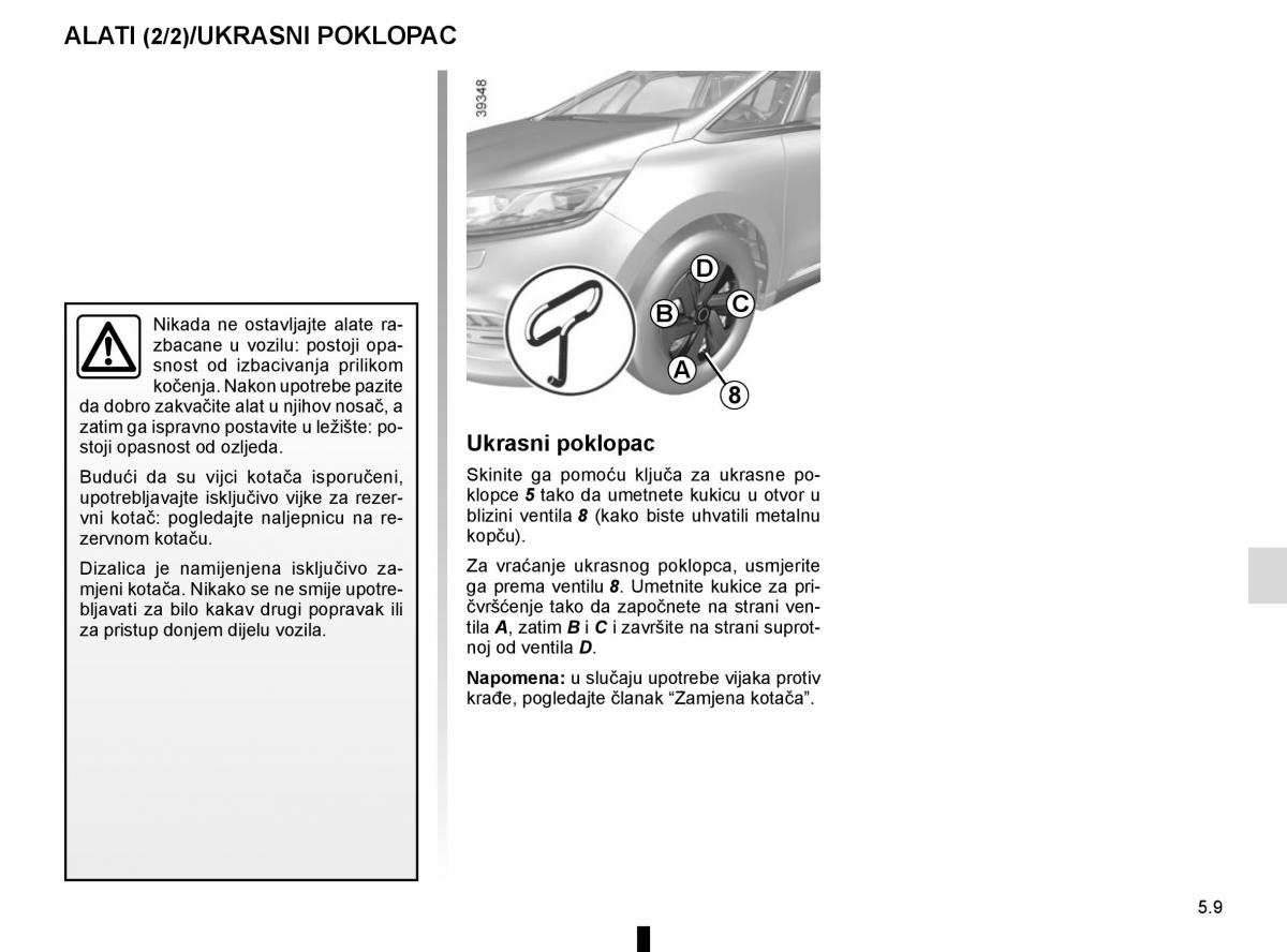 Renault Espace V 5 vlasnicko uputstvo / page 265