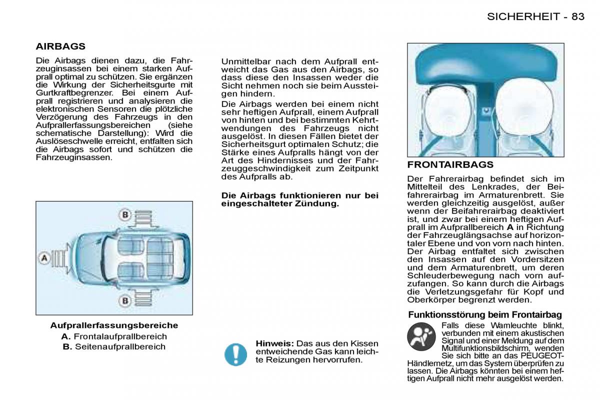 Peugeot 206 Handbuch / page 88