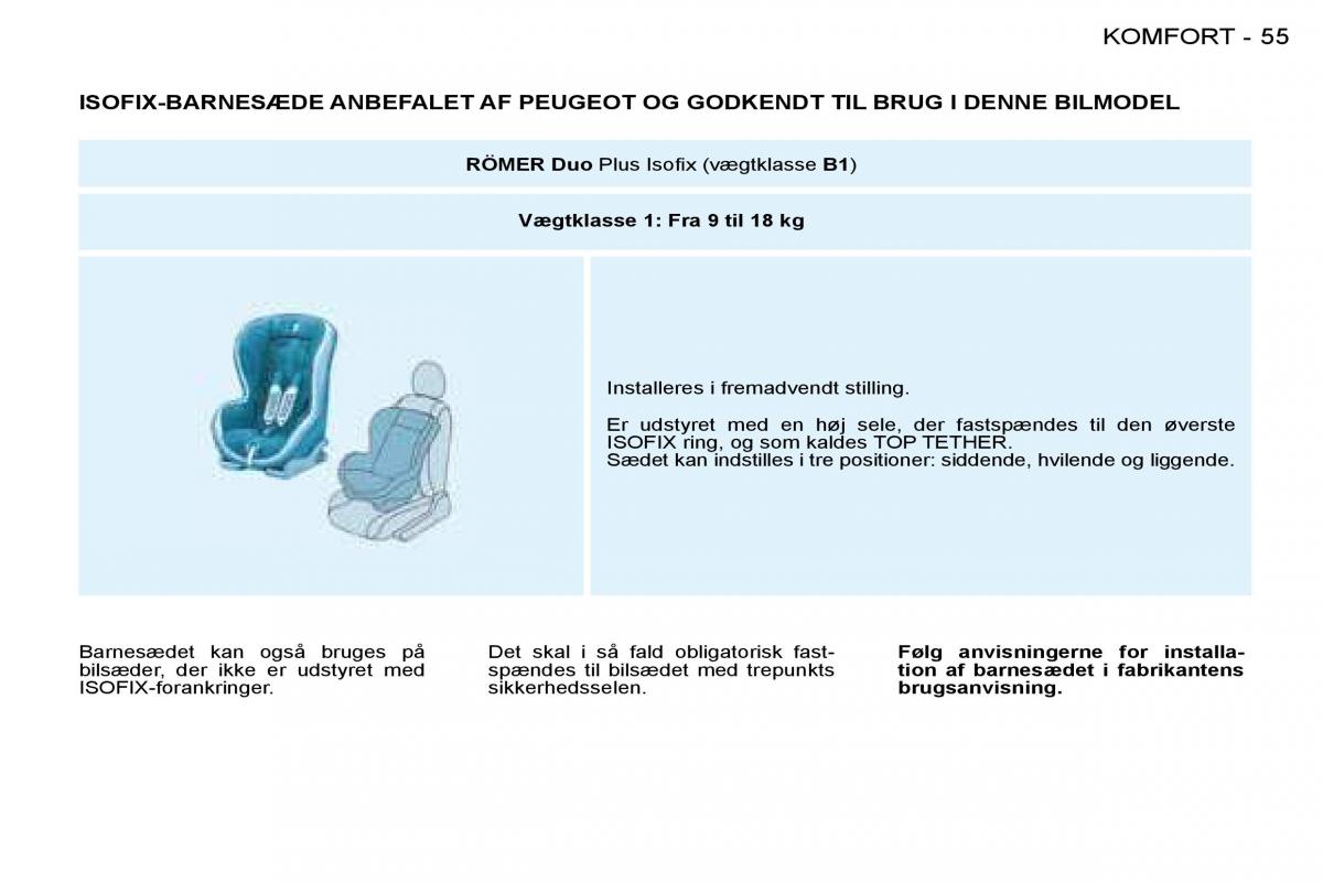 Peugeot 206 Bilens instruktionsbog / page 58