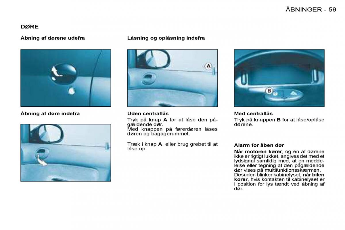 Peugeot 206 Bilens instruktionsbog / page 62