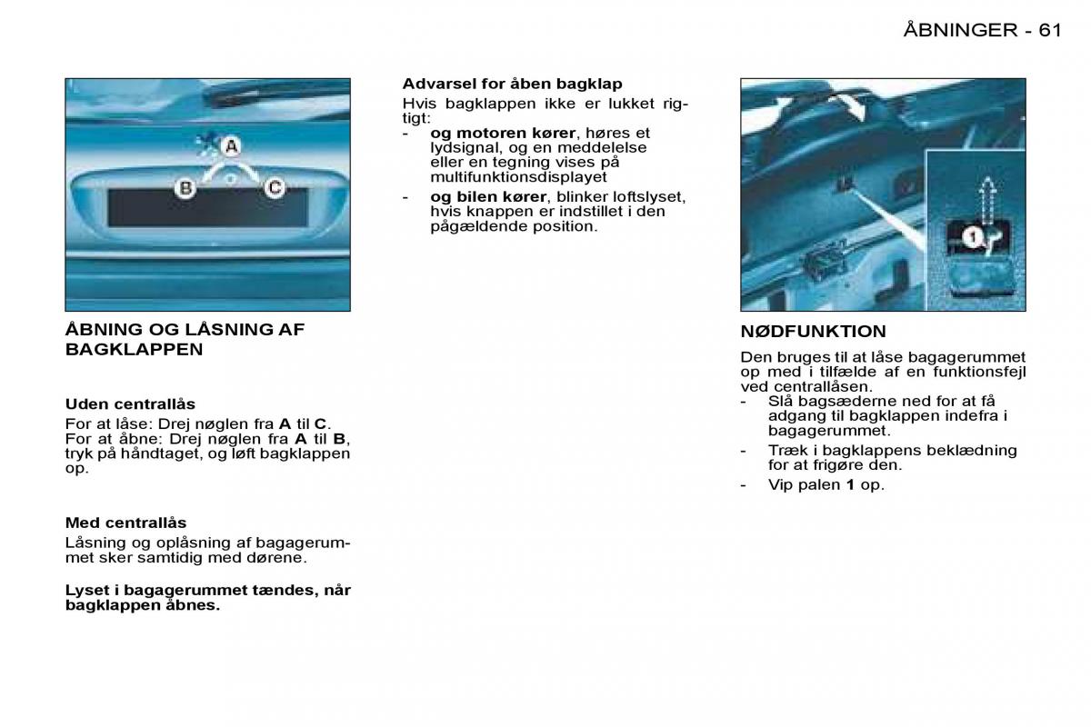 Peugeot 206 Bilens instruktionsbog / page 64