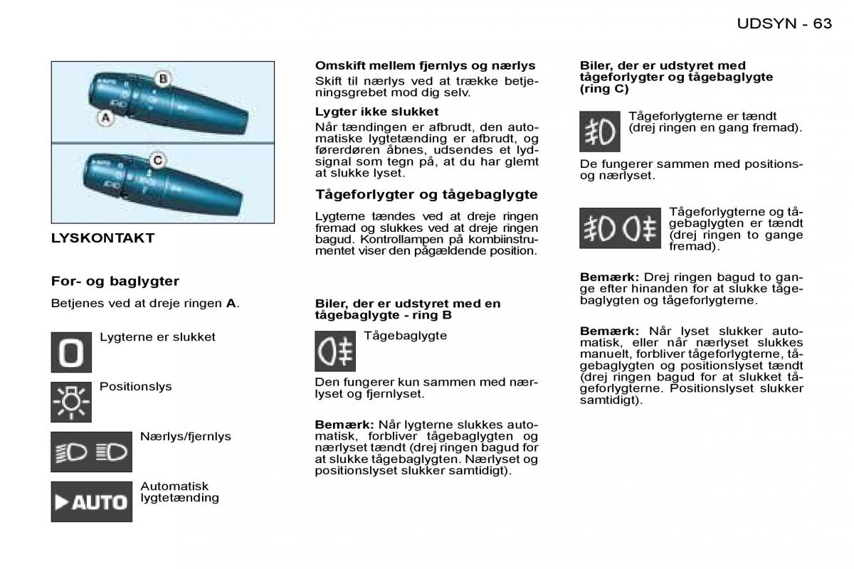 Peugeot 206 Bilens instruktionsbog / page 66