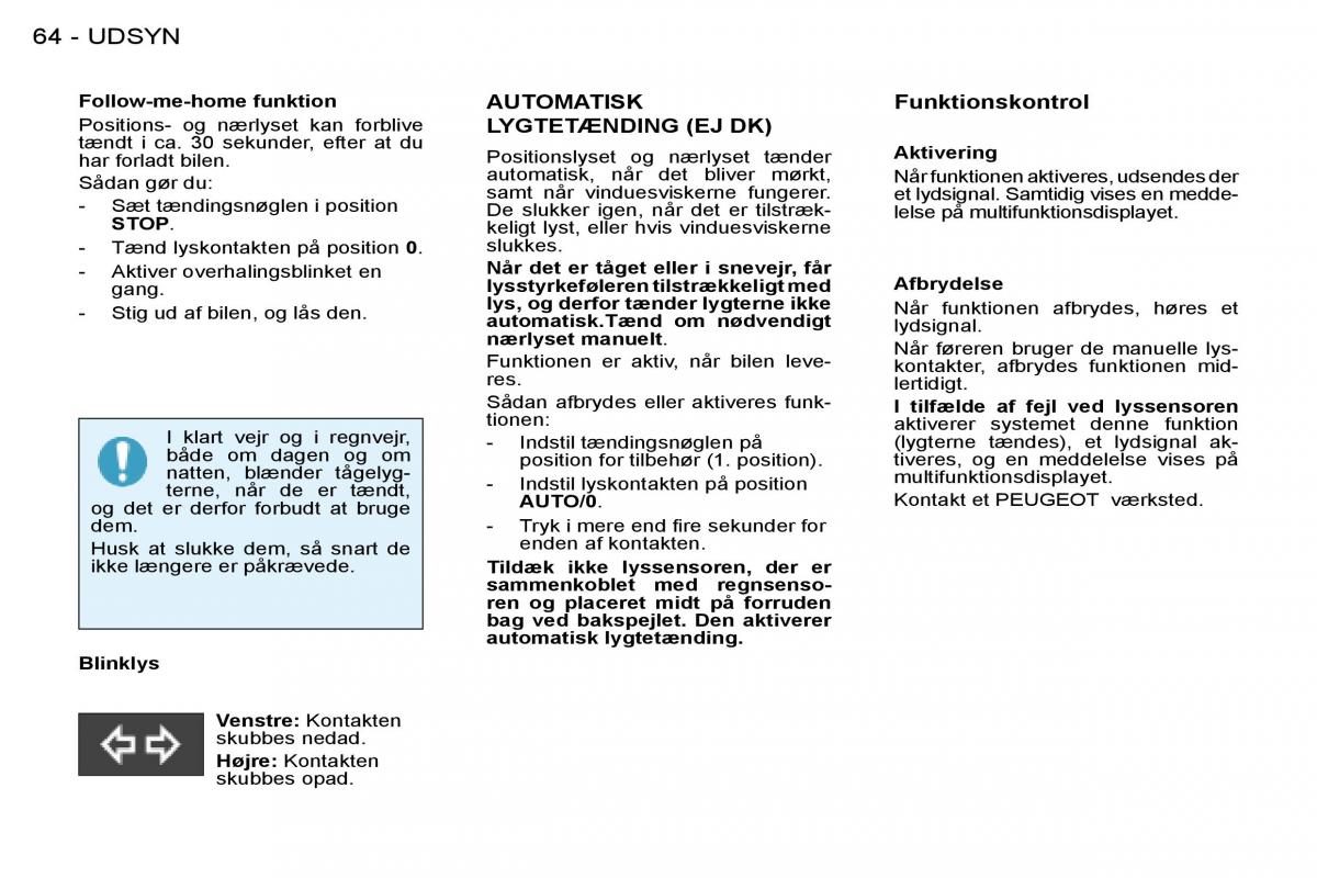 Peugeot 206 Bilens instruktionsbog / page 67